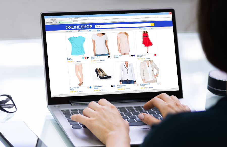 woman online shopping in ecommerce store in laptop
